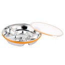 Stainless Steel 5 Partition Food Serving Dish Tray Round Dinner Plate Tableware with Cover Cap 10.3 inch