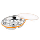 Stainless Steel 5 Partition Food Serving Dish Tray Round Dinner Plate Tableware with Cover Cap 10.3 inch