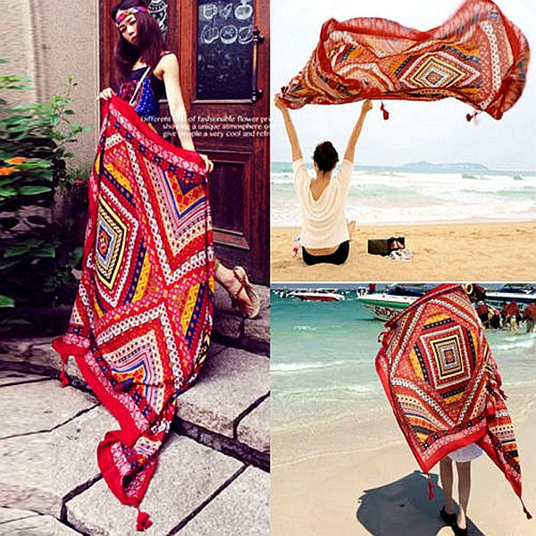 Honana WX-18 100x180cm Bohemian Linen Beach Towel National Style Woman Bath Towel Scarf Bed Sheet Tapestry
