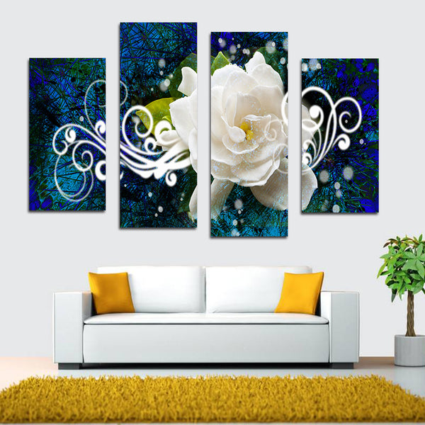 Miico Hand Painted Four Combination Decorative Paintings White Rose Wall Art For Home Decoration