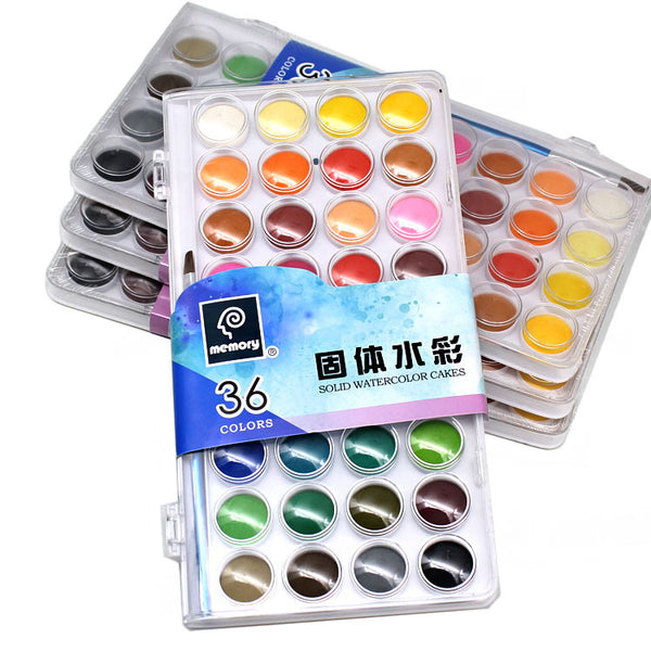 Memory 36 Colors Gouache pigment Set Art Travel Portable Solid Watercolor Paint Cakes Kit For Kids Water color Paint Set