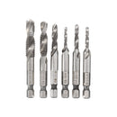 Drillpro 6pcs 1/8-3/8 Inch BSW Thread HSS Combination Drill Tap Bit Set Hex Shank Deburr Countersink Bits
