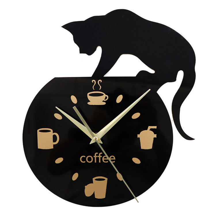 Emoyo ECY013 DIY Creative Coffee Cat Wall Clock Animal Wall Clock Quartz Wall Clock For Home Office Decorations