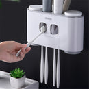 Automatic Toothpaste Squeezer Dispenser 5 Toothbrush Holder Wall Mount Stand Set Bathroom