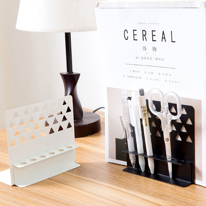 Metal Iron Bookends With Pen Holder Office School Desktop Bookshelf For Book Pen Storage