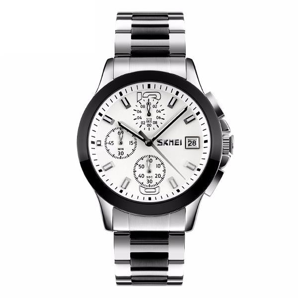 SKMEI 9126 Fashion Men Quartz Watch Classic Stainless Steel Strap Business Wristwatch
