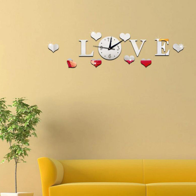 Honana DX-X2 Creative Love 3D Acrylic Mirror Wall Sticker Quartz Clocks Watch Large Home Decor