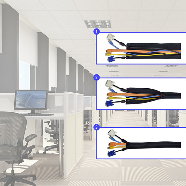 KCASA KC-ZY008 Cable Management Sleeve 2 Pack Black Cable Organizer Flexible Cord Management Cover