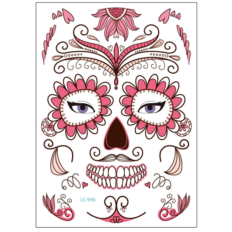 Halloween Cosplay Waterproof Temporary Skull Face Tattoo Sticker Makeup Dress Art Prop