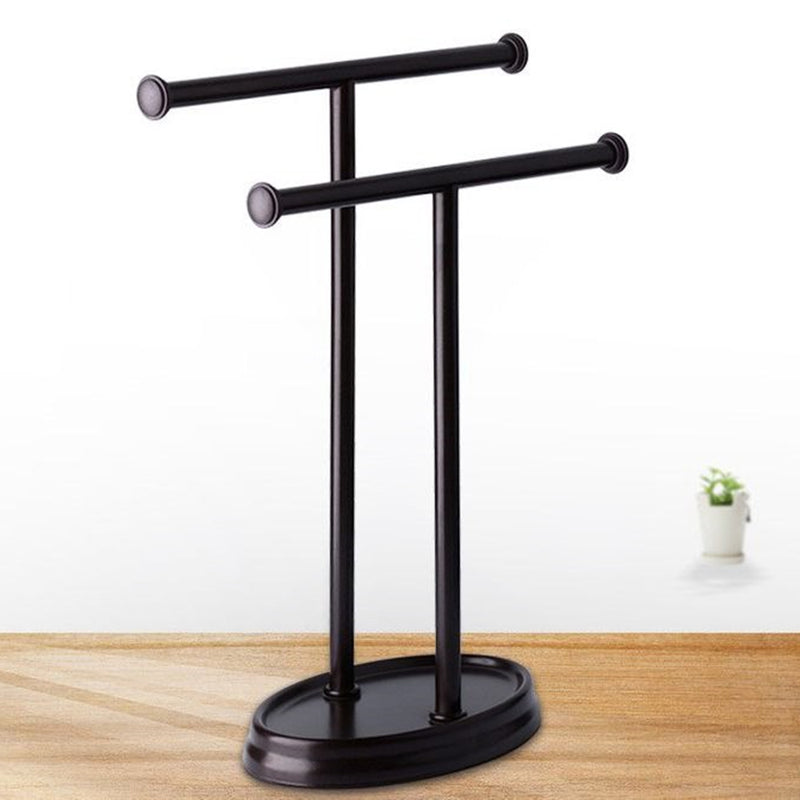 2 Tier Bar Towel Holder Freestanding Drying Rack Hanger Storage Shelf Bathroom