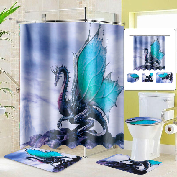Ancient Dragon Shower Curtains Bath Pad Pedestal Rug Lid Toilet Cover Mat