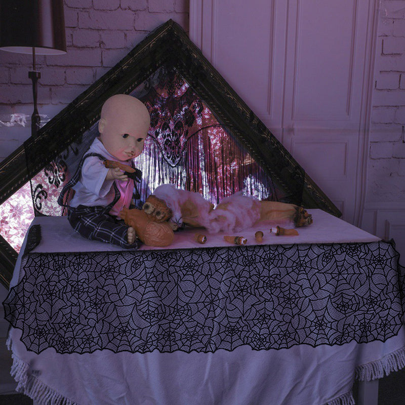 Halloween Decorations Black Lace Spider Web Fireplace Table Cover Haunted House Prop