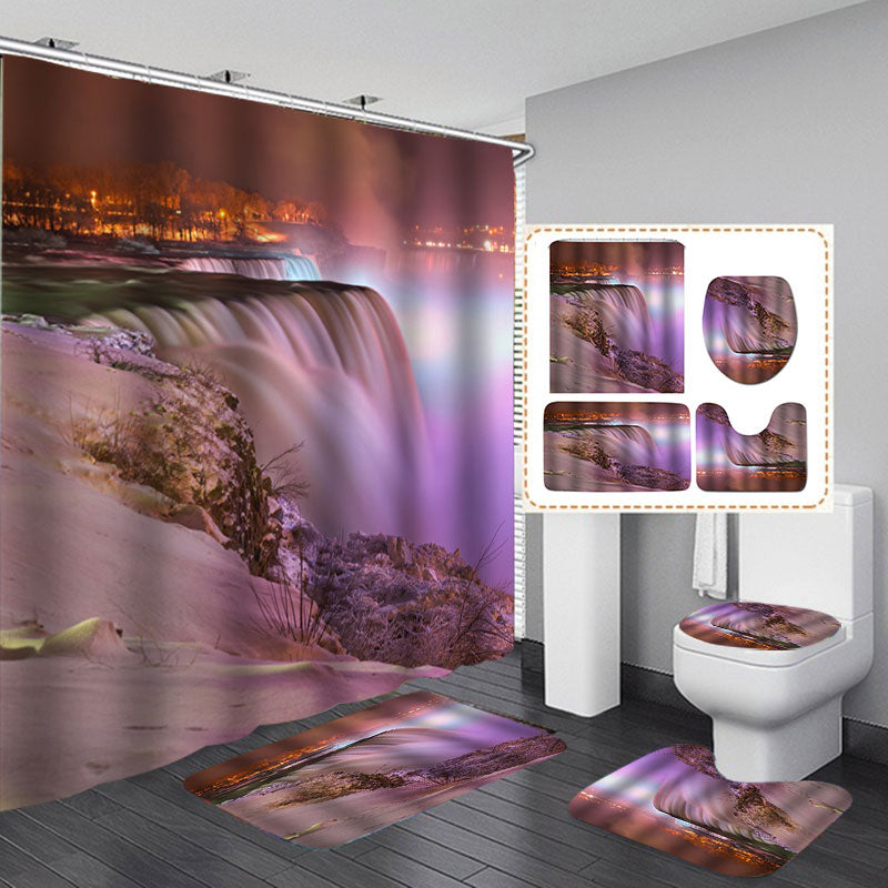 Waterproof Printing Waterproof Bathroom Shower Curtain Toilet Cover Mat Set