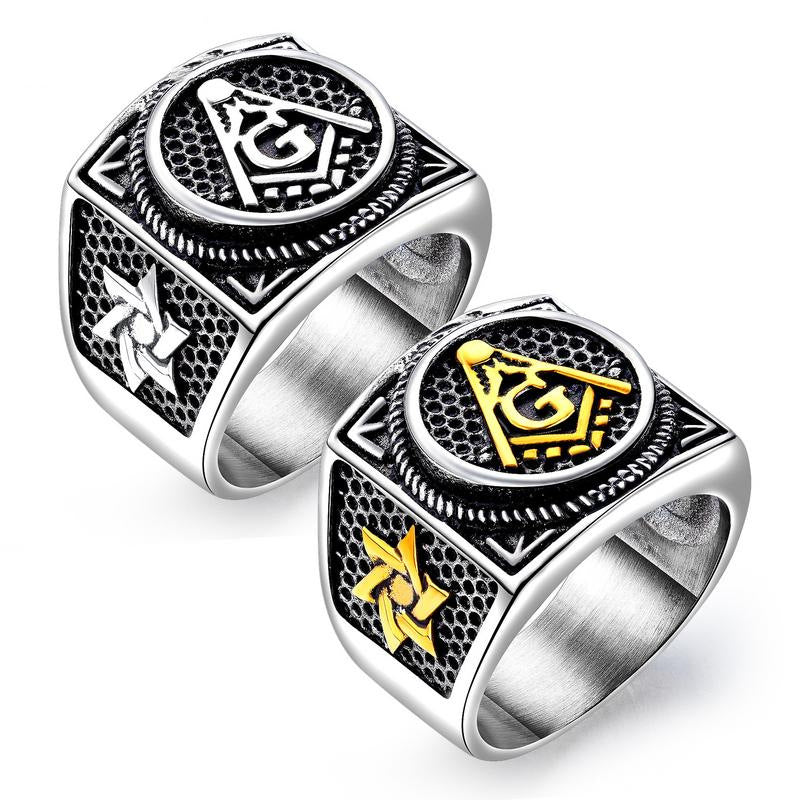Personality Domineering Retro Masonic Titanium Steel Index Finger Ring