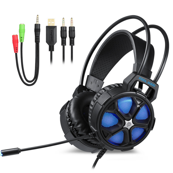 EASYSMX COOL2000 3.5mm + USB Wired Omnidirectional Gaming Headphone LED Backlight Stereo Headset with Microphone
