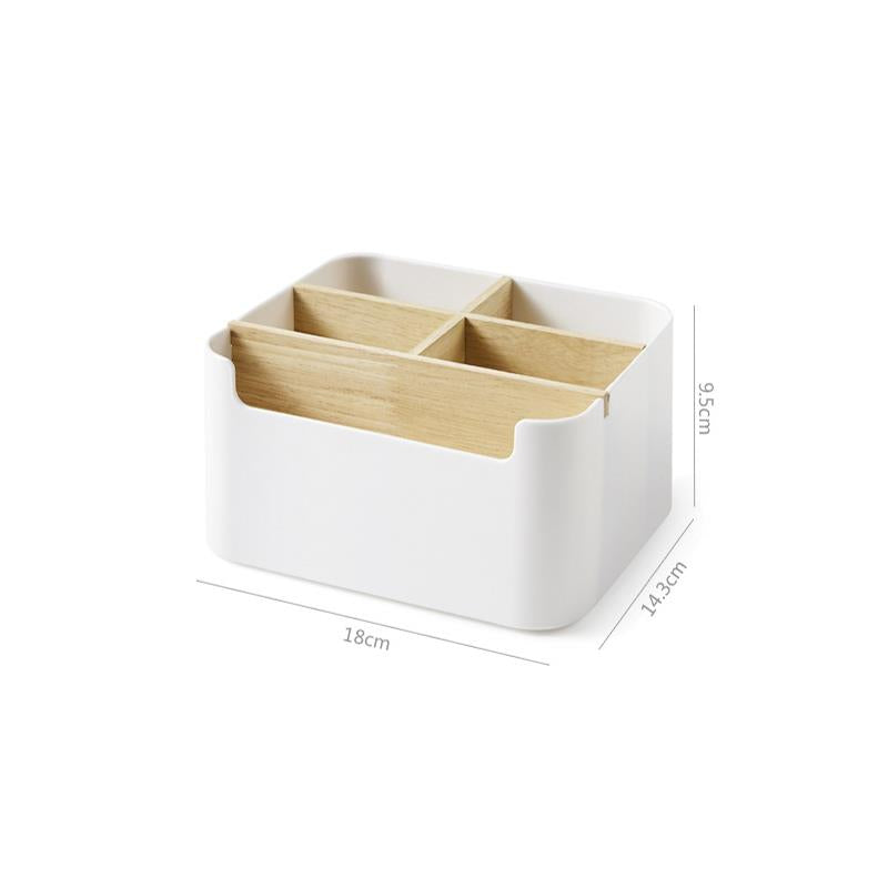 HP-4201 Creative Multi-function Desktop Storage Box Remote Controler Stationery Cosmetics Storage Box Pen Holder Detachable Classification Wood Container Office Desktop Organizer