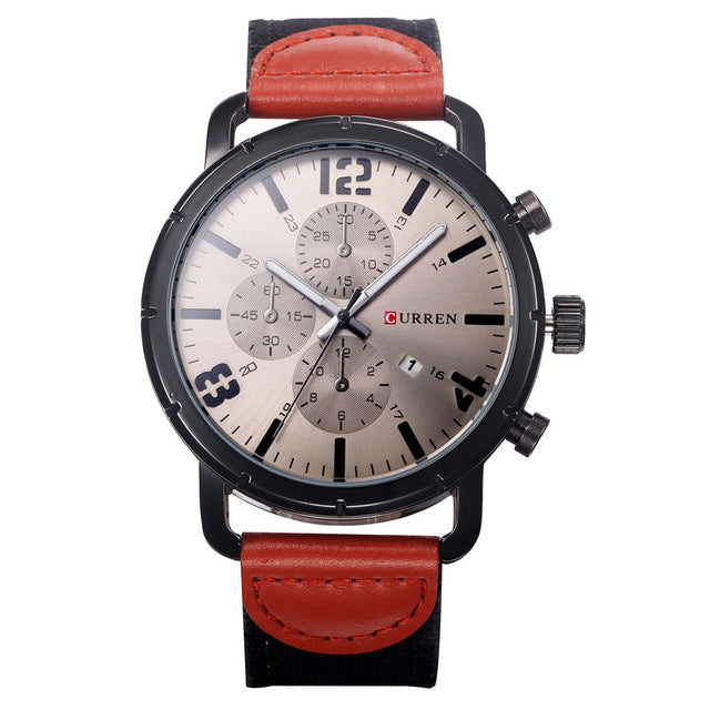 CURREN 8194 Date Display Casual Style Men Wrist Watch Leather Strap Analog Quartz Watch