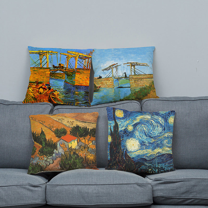 Abstract Starry Oil Painting Cotton Linen Pillow Case Waist Cushion Cover Bags Home Car Deco