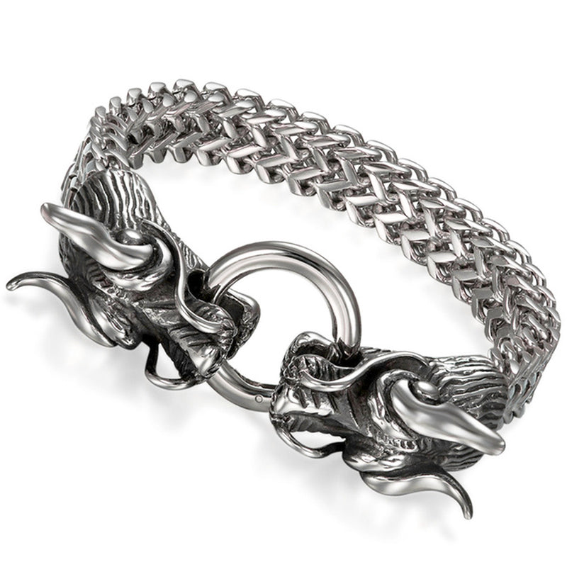 Cool Heavy Stainless Steel Silver Dragon Head Cuff Bangle Men's Bracelet