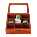 Nature Wooden Tea Coffee Display Holder Box with 9 Grid Glass Lid Storage Container