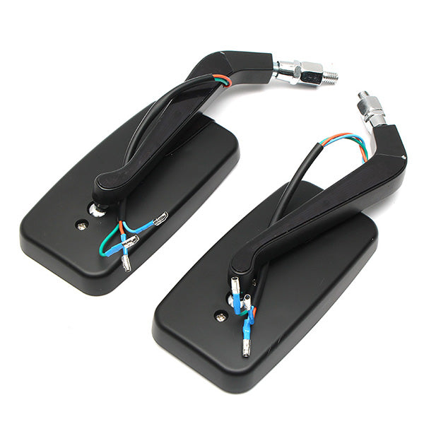 8mm+10mm Pair Motorcycle LED Turn Signal Rear View Mirrors Square Black Universal