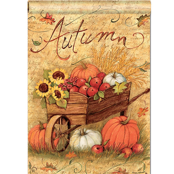 12"x18'' Autumn Pumpkin Cart Garden Flags Fall Sunflower Leaves Mini Banner Decorations