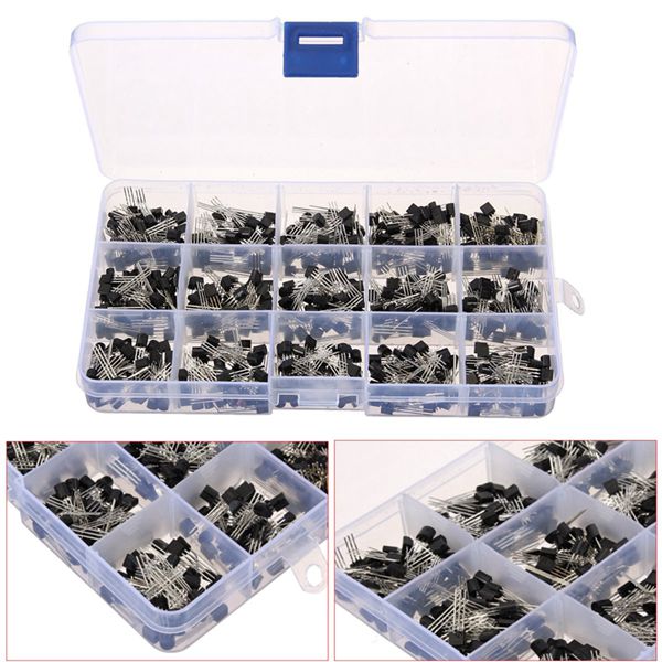 Geekcreit 600pcs 15 Kinds Of Values Transistor TO-92 NPN PNP Kit Set 30-160V 50-1000mA NPN / PNP