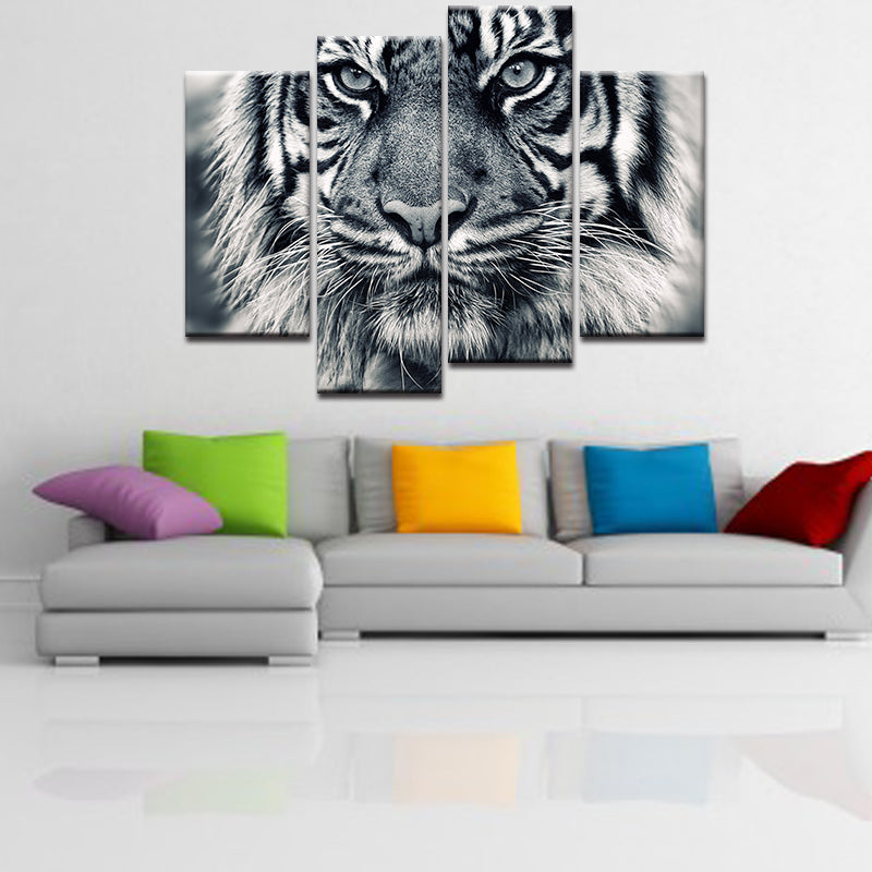Miico Hand Painted Four Combination Decorative Paintings Tiger Head Wall Art For Home Decoration