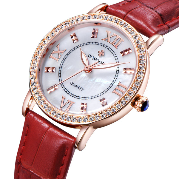 WWOOR 8807 Ultra Thin Elegant Design Ladies Wrist Watch Leather Strap Quartz Watches