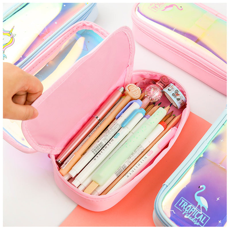 1 Piece Flamingo Laser Surface Pencil Case Box Makeup Bag Storage Pouch Purse Supply Cosmetic School Students Stationery