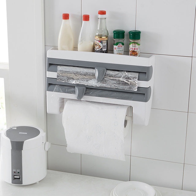 Muhui ABS Kitchen With Cutting Plastic Wrap Storage Rack Paper Towels Towel Rack Kitchen Storage Rack