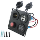 Dual USB Socket Charger 3.1A 5V + LED Voltmeter + Power Outlet + ON-OFF Switch for Car Boat Marine