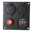 Dual USB Socket Charger 3.1A 5V + LED Voltmeter + Power Outlet + ON-OFF Switch for Car Boat Marine