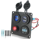 4 Functions Panel Dual USB Charger Blue LED Voltmeter Power Outlet ON-OFF Switch