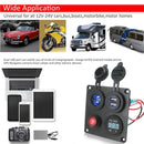 4 Functions Panel Dual USB Charger Blue LED Voltmeter Power Outlet ON-OFF Switch
