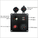 4 Functions Panel Dual USB Charger Blue LED Voltmeter Power Outlet ON-OFF Switch