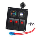 3 Gang Panel Outlet Car Boat Red LED Voltmeter Dual Port USB Charger Socket
