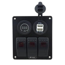 3 Gang Panel Outlet Car Boat Red LED Voltmeter Dual Port USB Charger Socket