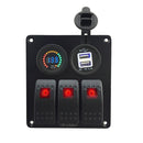 3 Gang Panel Outlet Car Boat Red LED Voltmeter Dual Port USB Charger Socket