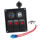 3 Gang Panel Outlet Car Boat Red LED Voltmeter Dual Port USB Charger Socket