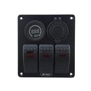 3 Gang Panel Outlet Car Boat Red LED Voltmeter Dual Port USB Charger Socket