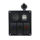 Waterproof 3 Gang 3 color Rocker Switch Panel DC 12V Voltmeter Double