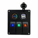 Waterproof 3 Gang 3 color Rocker Switch Panel DC 12V Voltmeter Double