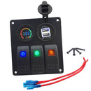 Waterproof 3 Gang 3 color Rocker Switch Panel DC 12V Voltmeter Double