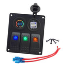 Waterproof 3 Gang 3 color Rocker Switch Panel DC 12V Voltmeter Double