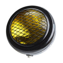 Black Metal Motorcycle Retro Amber Headlight Head Lamp With Grill Cover
