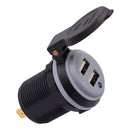 Dual USB 5V 4.2A Socket Charger 12-24 Volt IP66 Waterproof Spring Cover Power Outlet for Car Boat Motorcycle Blue LED