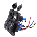 3 Gang Rocker Switch Panel Dual USB Charger With LED Light For Boat Marine