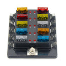10 Way Circuit Automotive Car Boat Blade Fuse Box Block Holder with Cover