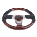 320mm Wooden 3 Spoke 3/4'' Boat Steering Wheel Marine Yacht Pontoon Boat Wheel & Soft Grip, Center Cap